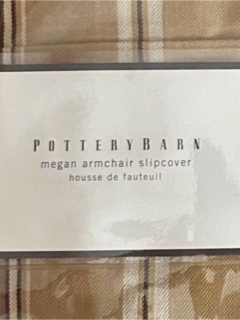 Pottery Barn Retired Plaid Armchair set of 5 Slipcovers in Tan and Cream NEW